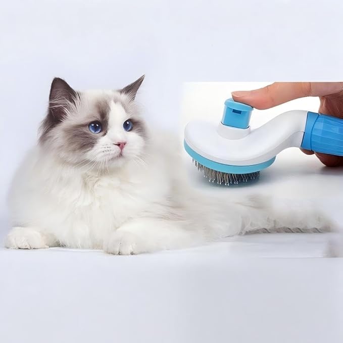 Cat Hair Brush, Cat Brush for Shedding with Metal Comb, Self Cleaning Pet Hair Brush with Release Button - Skin Friendly Deshedding Grooming Brush for Short and Long Haired Cats-Mewly Pet