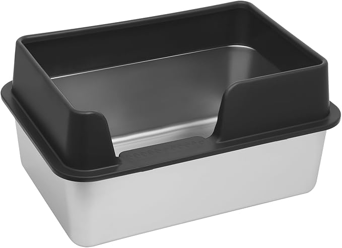 Kichwit Stainless Steel Cat Litter Box with High Sides Easy to Clean, Smooth Surface, Rust Resistant, 19.8" x 13.8" x 10" (with Lid)-Mewly Pet