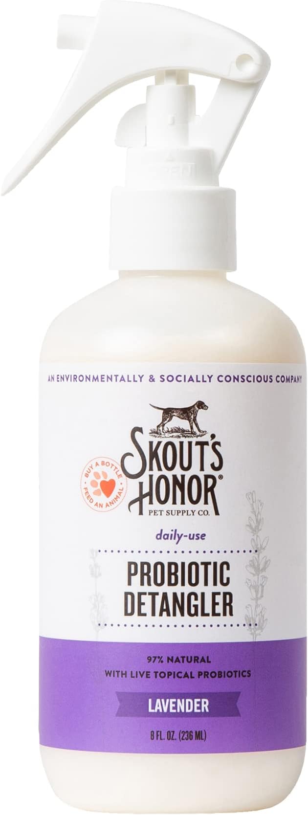 Skout's Honor Pet Detangler Spray - Hydrating & Conditioning with Avocado Oil & Probiotics, 97% Natural, Paraben & Sulfate-Free, softens for a More brushable Coat, Daily Use, 8oz, Lavender-Mewly Pet