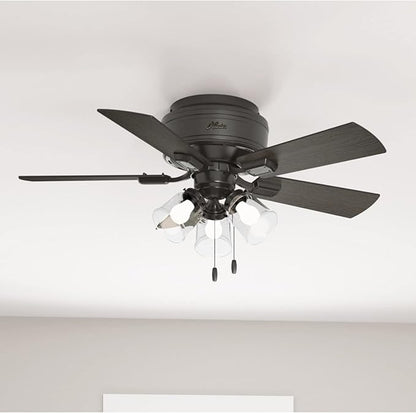 Hunter 42 inch Indoor Ceiling Fan with LED Lights and Pull Chain - Low Profile Mount Ceiling Fan, 5 Blades, For Bedroom, Living Room, or Kitchen, Quiet - Crestfield 52153, Noble Bronze