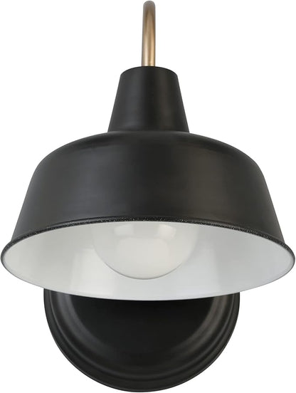 Design House Mason Barn Light Indoor/Outdoor Wall Mount Modern Industrial Farmhouse Wall Light for Patio, Garage, Bathroom, Office, Kitchen, 8-Inch, Matte Black and Gold, 588285