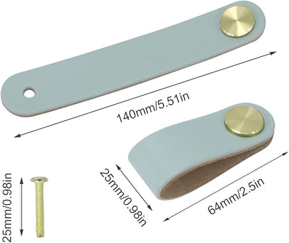 Leather Drawer Pulls and Knobs Soft Cabinet Handles Modern Cabinets Door Knob for Furniture Cupboards Wardrobe Dresser Decorative Handle with Screw 4 Pcs (Light Blue)