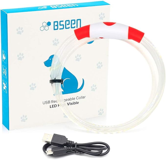 BSEEN Light Up Dog Collar - Rechargeable LED Dog Collar - 360° Glow in The Dark Pet Collar for Small Medium Large Dogs, TPU Cuttable Puppy Collar Safety Dog Lights for Night Walking (Red 70cm)-Mewly Pet