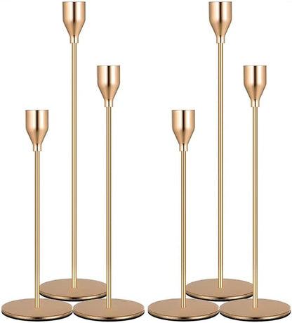 Denique Metal Gold Taper Candle Holder Set of 6 PCS for Table Centerpiece, Gold Candlestick Holders for Home Decor, Wedding, Dining, Party, Fits 3/4 inch Thick Candle&Led Candles