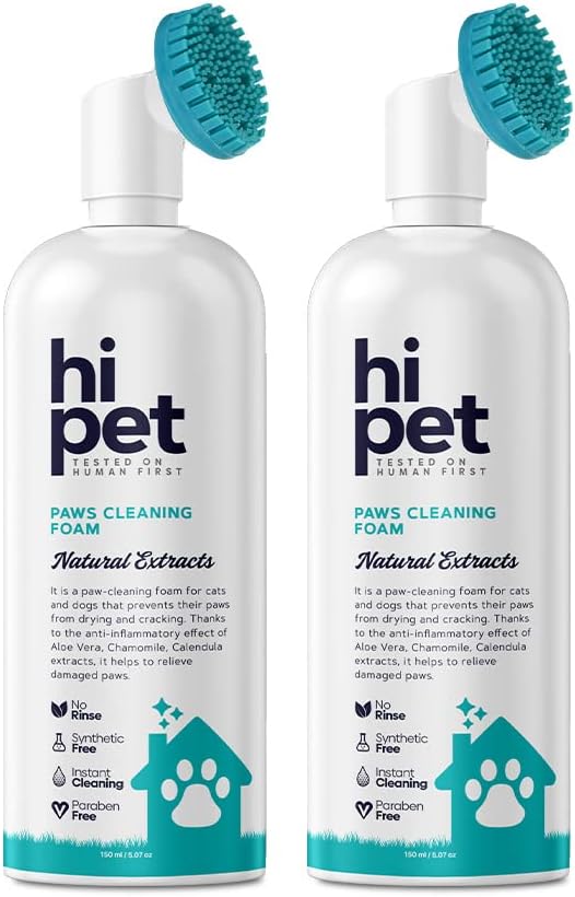 Hi Pet Dog Paw Cleaner Foam with Built-in Paw Scrubber Brush, Paw Cleaner for Dogs and Cats, Cat and Dog Paw Moisturizer, Effortless and Easy-to-Use Bottle Design Dog Feet Cleaner (Pack of 2)-Mewly Pet
