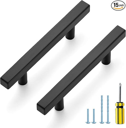 Ravinte Black Cabinet Handles 15 Pack 3-1/2 inch Matte Black Square Cabinet Pulls Kitchen Hardware 6 inch Overall Length Kitchen Drawer Pulls