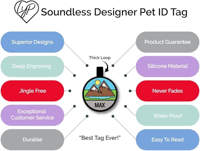 LYP Original Soundless Pet ID Tags | Custom Dog Tags Personalized for Pets | Durable Silicone Deep Engraved Dog Tag | No More Jingling | Pink Paw-Mewly Pet