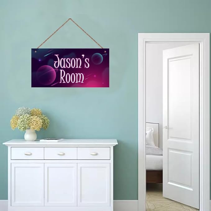 Personalized Sign Planet Decor For Boys Room, Stars Themed Kids Bedroom Decor, Outer Space Wall Art Décor for Little Man Cave, Universe Decorations For Girls Room Nursery Baby Playroom