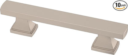 FRANKLIN BRASS Tiered Foot (10-Pack) Cabinet Handles 3" Hole Center Pulls | Satin Nickel Hardware Kitchen Door, Drawers, Dressers, Furniture P49572C-SN-B