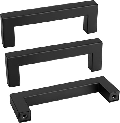 goldenwarm 50 Pack 3-1/2 Inch Black Cabinet Handles Matte Black Drawer Pulls Stainless Steel Cabinets Hardware Square Bar Modern for Kitchen Bathroom Cupboard