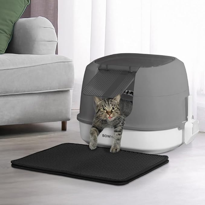 Detachable Cat Litter Box with Lid, 3-in-1 Cat Toilet of Cats, Large Space Anti-Leakage Cat Litter Box with Scoop, Cat Mat & Odor Fitter, Dark Grey-Mewly Pet
