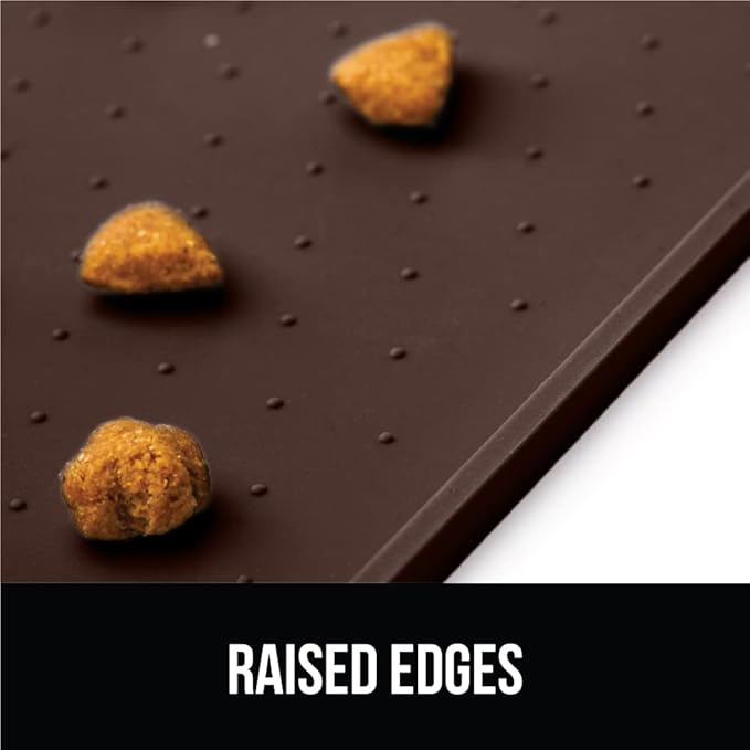 GORILLA GRIP 100% Waterproof Raised Edge BPA Free Silicone Pet Feeding Mat, Dog Cat Food Mats Contain Spills Protects Floors, Placemats for Cats and Dogs Water Bowl, Pets Accessories 16x10, Brown-Mewly Pet