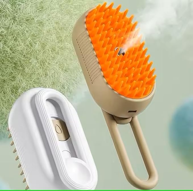 Rechargeable Steam Pet Brush – Grooming & Deshedding Tool With Adjustable Handle | Cordless & Quiet (White)