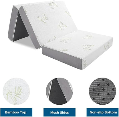 Inofia Queen Folding Mattress, 6 Inch Trifold Memory Foam Mattress with Ultra Soft Removable Cover, Foldable & Portable Queen Size Bed (78" x 58" x 6")