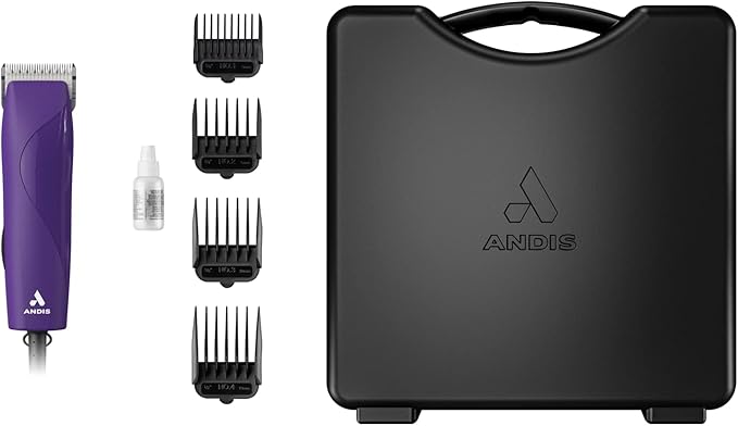 Andis 24820 EasyClip Professional-Animal 7-Piece Detachable Ceramic Blade Clipper Kit, Frustration Free Packaging, Corded Electric, Purple-Mewly Pet