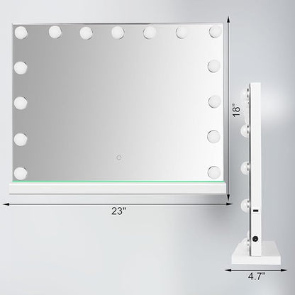 Hollywood Vanity Mirror with Lights, 23"x18" Lighted Makeup Mirror for Desk/Wall Mount with 15 Led Bulbs, 3 Lighting Modes for College Dorm, Bedroom & Dressing Room (White)