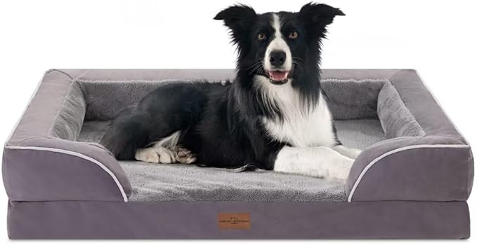 Comfort Expression Large Dog Beds Waterproof Comfy Pet Bed for Dogs Sofa, Orthopedic Foam Dog Beds with Washable Removable Cover & Non-Slip Bottom(Large,Purple)-Mewly Pet