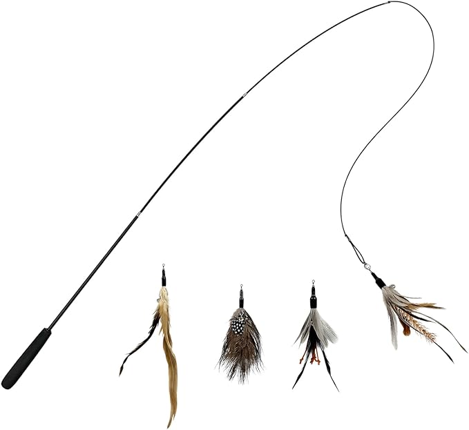 TTcat Cat Feather Wand Toys,Retractable Wand Toy with 4 Feather Refills, Interactive Cat Toy Kitten Toy for Indoor Cats to Play Chase Exercis-Mewly Pet