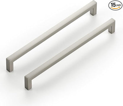 Ravinte 15 Pack Solid 7-1/2 Inch Center to Center Slim Square Bar Drawer Handles - Kitchen Cabinet Hardware Brushed Nickel Pulls