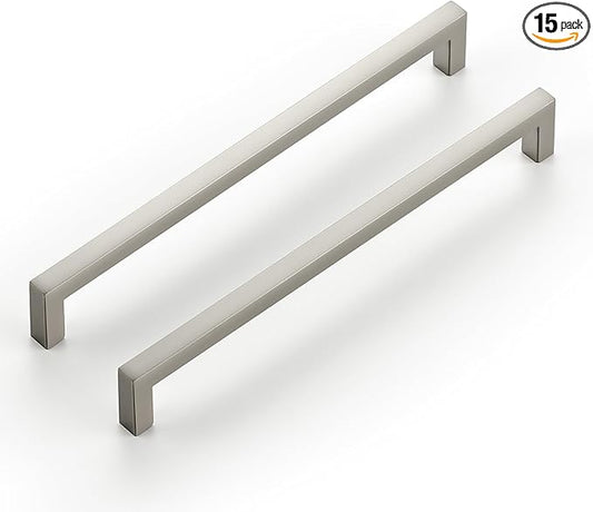 Ravinte 15 Pack Solid 7-1/2 Inch Center to Center Slim Square Bar Drawer Handles - Kitchen Cabinet Hardware Brushed Nickel Pulls