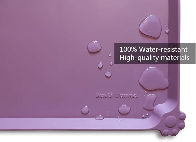 Hoki Found X-Large Silicone Pet Food Mats - Non-Slip Pet Dog Cat Bowl Placemats - Waterproof Food & Water Mats for Carpet - Amethyst-Mewly Pet