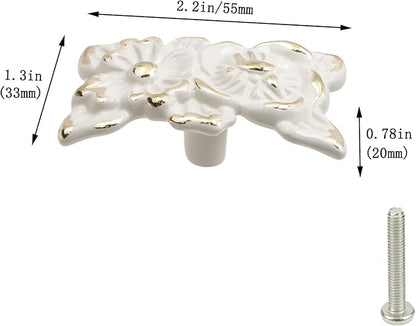 2Pcs Euro Rose Decorative Cabinet Knobs Handles Pulls Ivory Drawer Knobs Handles Pulls Vintage Kitchen Flower Drawer Dresser Vanity Nightstand Cupboard Wardrobe Pull Single Hole Knobs