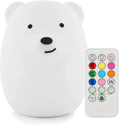Animal-Shaped Night Light, Rechargeable LED Soft Silicone (BPA Free) Bedside Lamp for Children/Adults, Adjustable Brightness and 9 Colors by Touch Control & Remote Control (Big Bear)