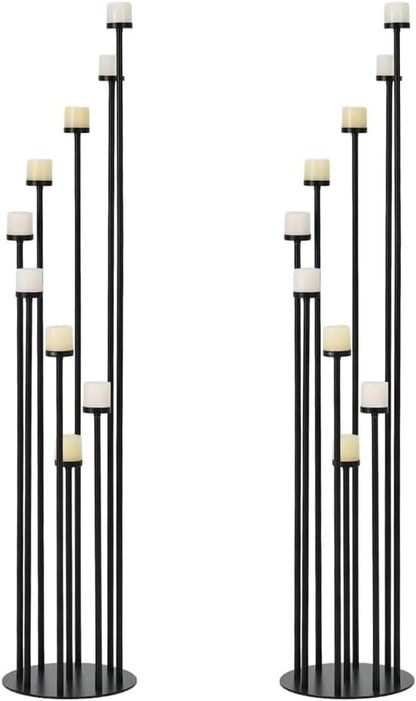 Black 9 Arm Floor Candle Holder Candelabra for Home Decor, Weddings, Dinner Parties Formal Events