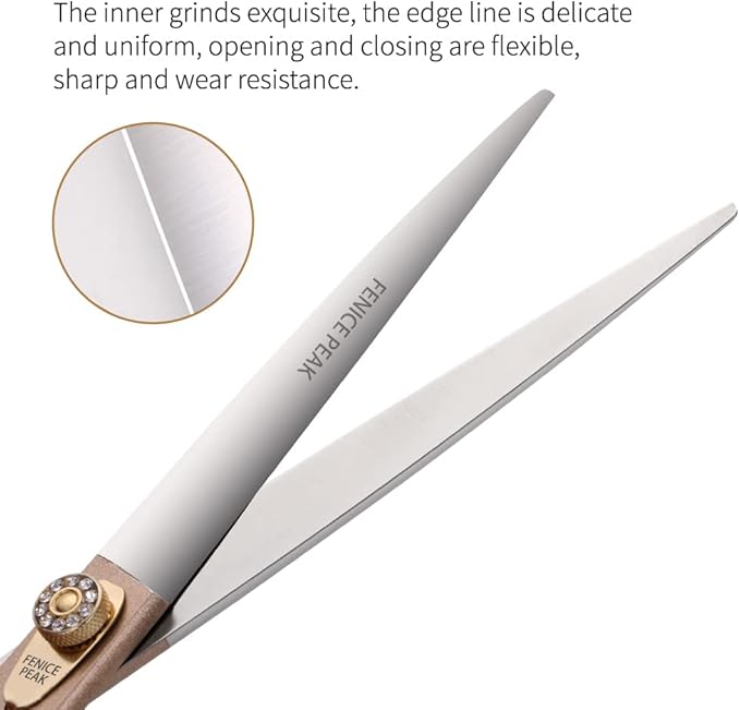 Fenice Peak 8‘’ Professional Dog Grooming Scissors Set Rose Gold 440C Stainless Steel Straight Thinning Curved Chunker Shears 4pcs Set for Pet Grooming Services Dogs and Cats-Mewly Pet