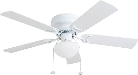 Prominence Home Alvina Traditional 42 Inch Ceiling Fan with Light, LED Flush Mount Ceiling Fan, Indoor Fan with 5 Blades, White and Gray Oak Blade Finish Options, White (80092-01)