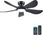 46 Inch Modern Ceiling Fans with Lights, Flush Mount Ceiling Fan with Light and Remote/APP Control, 5 Reversible 6 Speeds Curved Blades, 3 CCT Dimmable Lights for Bedroom, Black