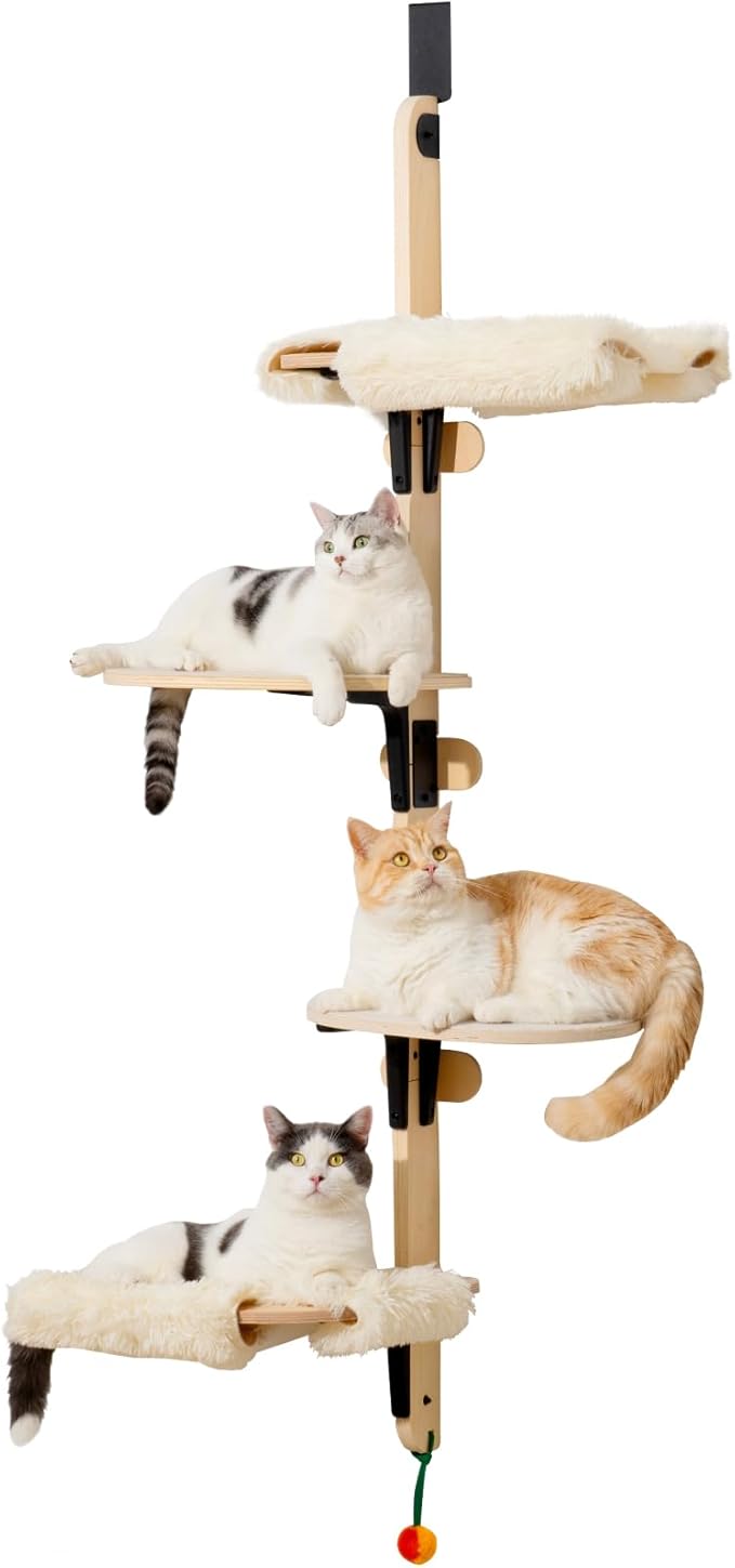 MEWOOFUN Cat Climbing Shelves Tree, 4-Levels Over Door Cat Climber for Jumping, Stable Cat Stairs Hammock for Kittens & Adult Cats (Wooden-65 H x 26.8” L x 13.8” W)-Mewly Pet