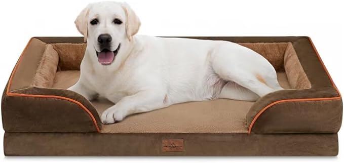 Comfort Expression Jumbo Dog Bed for Extra Large Dogs, Waterproof Orthopedic Dog Beds, PV Washable Sofa Bed, Large Breed Dogs Beds with Removable Cover & Non-Slip Bottom(Jumbo,Brown)-Mewly Pet