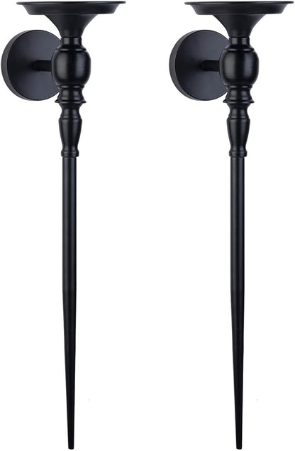 Wall Sconce Candle Holder Set of 2, Large Black Scepter Design Metal Wall Candle Holder, Home Wall Decoration for Living Room, Bathroom, Dining Room