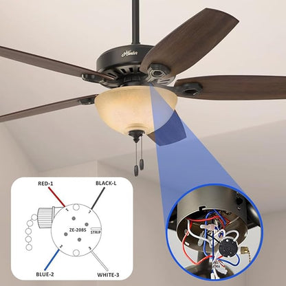 2PS Ceiling Fan Switch Zing Ear ZE-208s E89885 3 Speed 4 Wire Pull Chain Switch Fan Light Switches Replacement Part with 4 Pre-Installed Wires(Bronze Chain)
