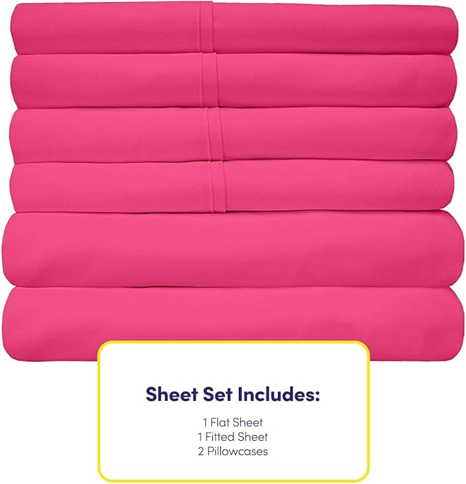 Twin XL Size Bed Sheets - 4 Piece 1500 Supreme Collection Fine Brushed Microfiber Deep Pocket Twin X-Large Sheet Set Bedding - 1 EXTRA PILLOW CASES, GREAT VALUE, Twin XL, Fuschia