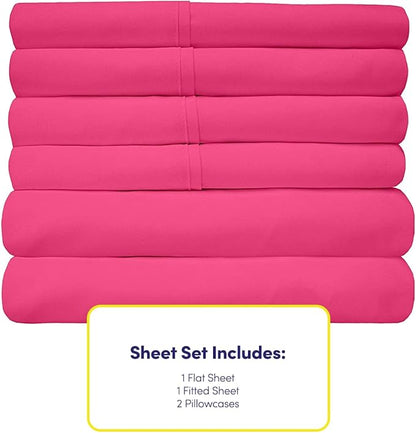 Twin XL Size Bed Sheets - 4 Piece 1500 Supreme Collection Fine Brushed Microfiber Deep Pocket Twin X-Large Sheet Set Bedding - 1 EXTRA PILLOW CASES, GREAT VALUE, Twin XL, Fuschia
