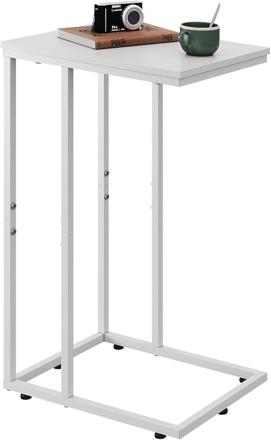 WLIVE Side Table, C Shaped End Table for Couch, Sofa and Bed, Large Desktop C Table for Living Room, Bedroom, Creamy White
