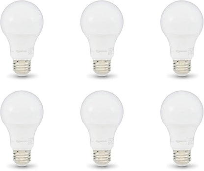 Amazon Basics A19 LED Light Bulbs, 60 Watt Equivalent, Energy Efficient 9W, E26 Standard Base, Daylight White 5000K, Dimmable, 10,000 Hour Lifetime , 6-Pack