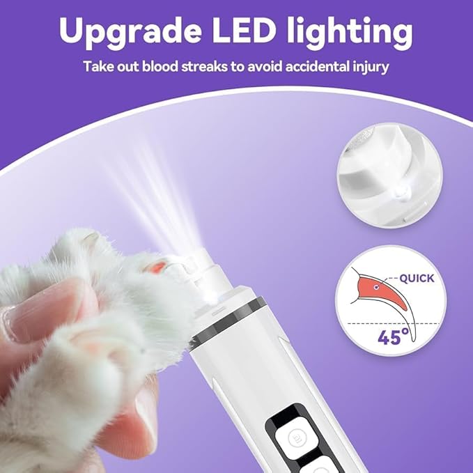 Dog Nail Grinder Quiet-2025 Release Ultra-Quiet Dog & Cat Nail Grinder with LED Light & Battery Display - Painless Nail Trimmer for Small to Large Pets, Thick Nails, and Sensitive Paws-Mewly Pet
