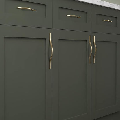 Goo-Ki Low Profile Brushed Brass Cabinet Pulls, Double Hole Centers (6.3''/7.6'') Zinc Alloy Handle for Drawer Cupboard Wardrobe,6 Packed