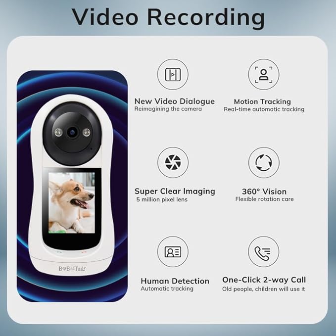 Pet Camera with 2-Way Audio, 5MP Lens, Motion Tracking, 360° Vision, Human Detection-Mewly Pet