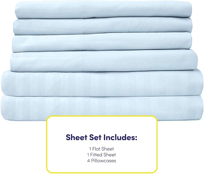 Dobby Stripe Queen Sheets - 6 Piece 1500 Supreme Collection Fine Brushed Microfiber Deep Pocket Queen Sheet Set Bedding - 2 Extra Pillow Cases, Great Value, Queen, Dobby Light Blue