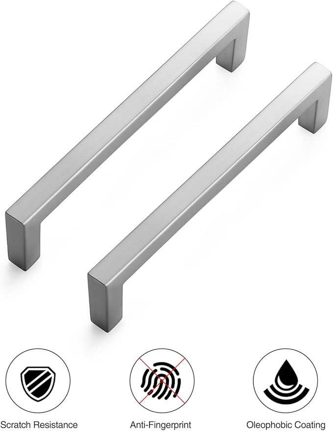 Ravinte 25 Pack Solid 5 Inch Center to Center Slim Square Bar Drawer Handles Cabinet Hardware - Brushed Nickel Kitchen Pulls
