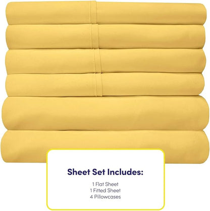 Full Size Bed Sheets - 6 Piece 1500 Supreme Collection Fine Brushed Microfiber Deep Pocket Full Sheet Set Bedding - 2 Extra Pillow Cases, Great Value, Full, Yellow