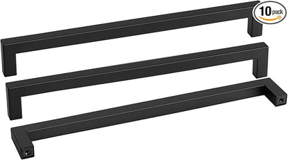 goldenwarm 10 Pack 18 Inch Black Cabinet Handles Matte Black Drawer Pulls Stainless Steel Cabinets Hardware Square Bar Modern for Kitchen Bathroom Cupboard
