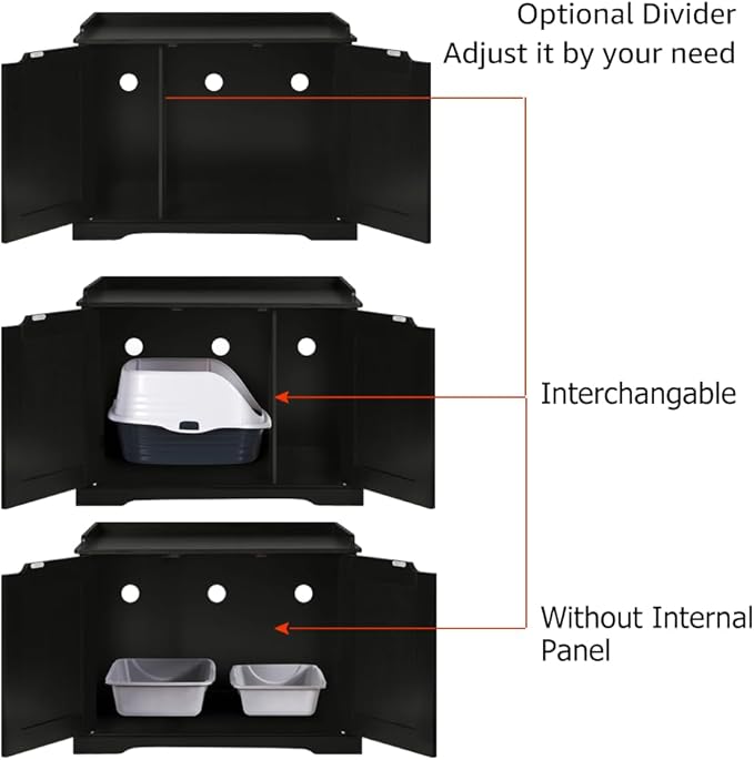 unipaws Black Cat Litter Box Enclosure Furniture, Kitty Hidden Cover, Concealed Dog Proof Litter Boxes Cabinet, Hideaway Litter Box, Cat House-Mewly Pet