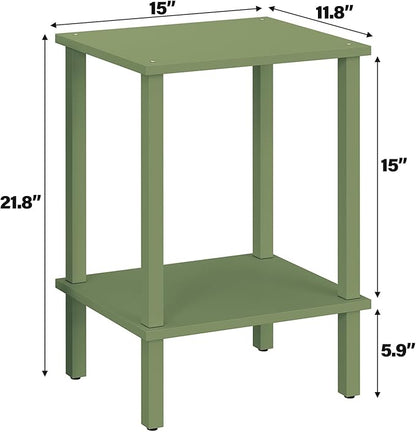 TUTOTAK End Table, Side Table, Nightstand, 2-Tier Storage Shelf, Sofa Side Table for Small Space, Living Room, Bed Room Olive Green TB01BOG034