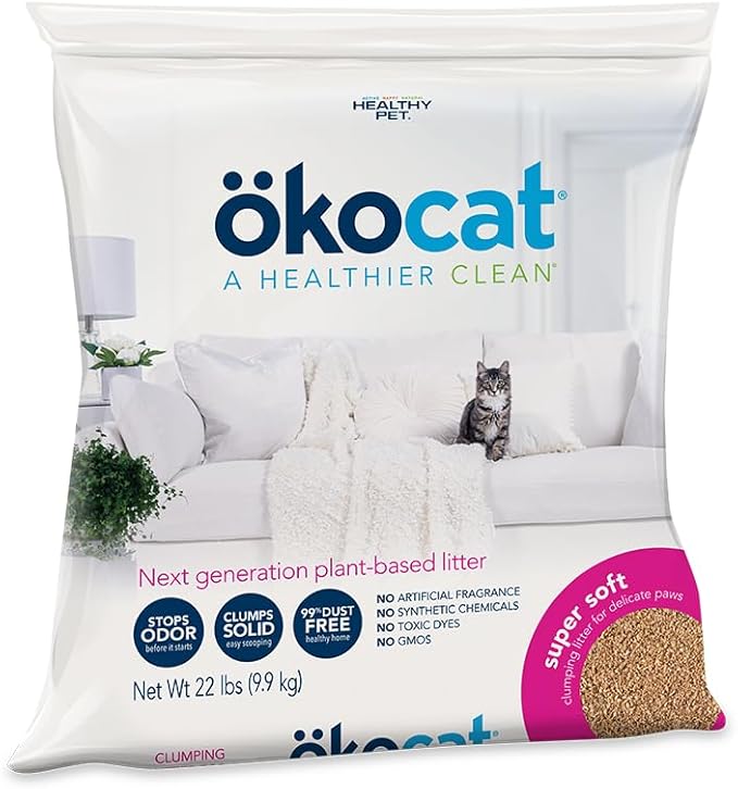 ökocat Super Soft Wood Clumping Cat Litter, Unscented, 22 pounds XL - Natural Ingredients, Stops Odor, Clumps Solid, 99% Dust Free, Great for All Cats, Sensitive Paws, Kittens-Mewly Pet