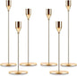Gold Taper Candle Holder Set of 6, Brass Gold Tall Candlestick Holders, Metal Vintage Candle Stickers Long Holder Set, Pillar Decorative Candle Holder Fits 3/4 Inch Candle